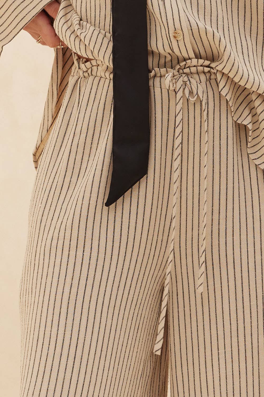 Striped Drawstring Wide-Leg Pocket Pants