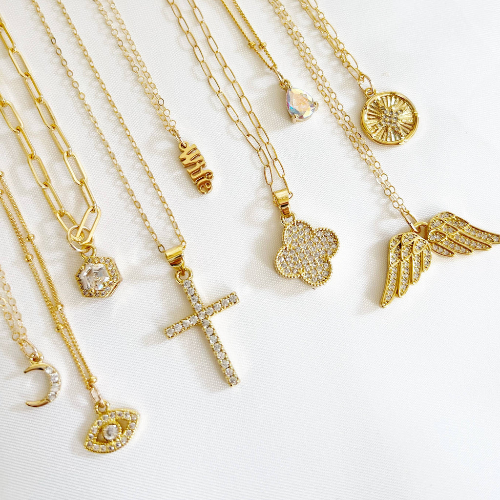 Cross Religious Cz Necklace Gold Filled