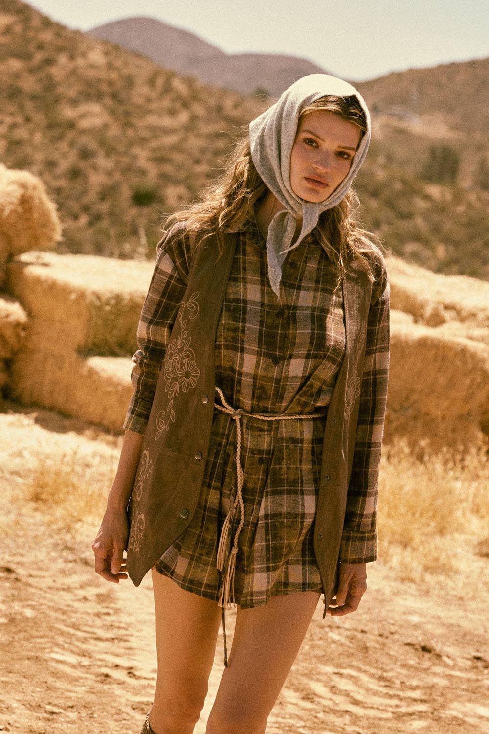 Plaid Flannel Button-Up Belted Shirt Romper