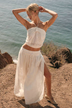 Crochet Lace Cropped Handkerchief Halter Tube Top with matching bottoms