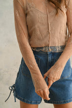 LONG SLEEVE LACE FABRIC WITH LINING INSERT TOP