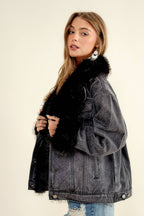 Fur Collard Cuff Over sized Denim Jacket
