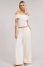 Off Shoulder Pants Set with Ruched Top