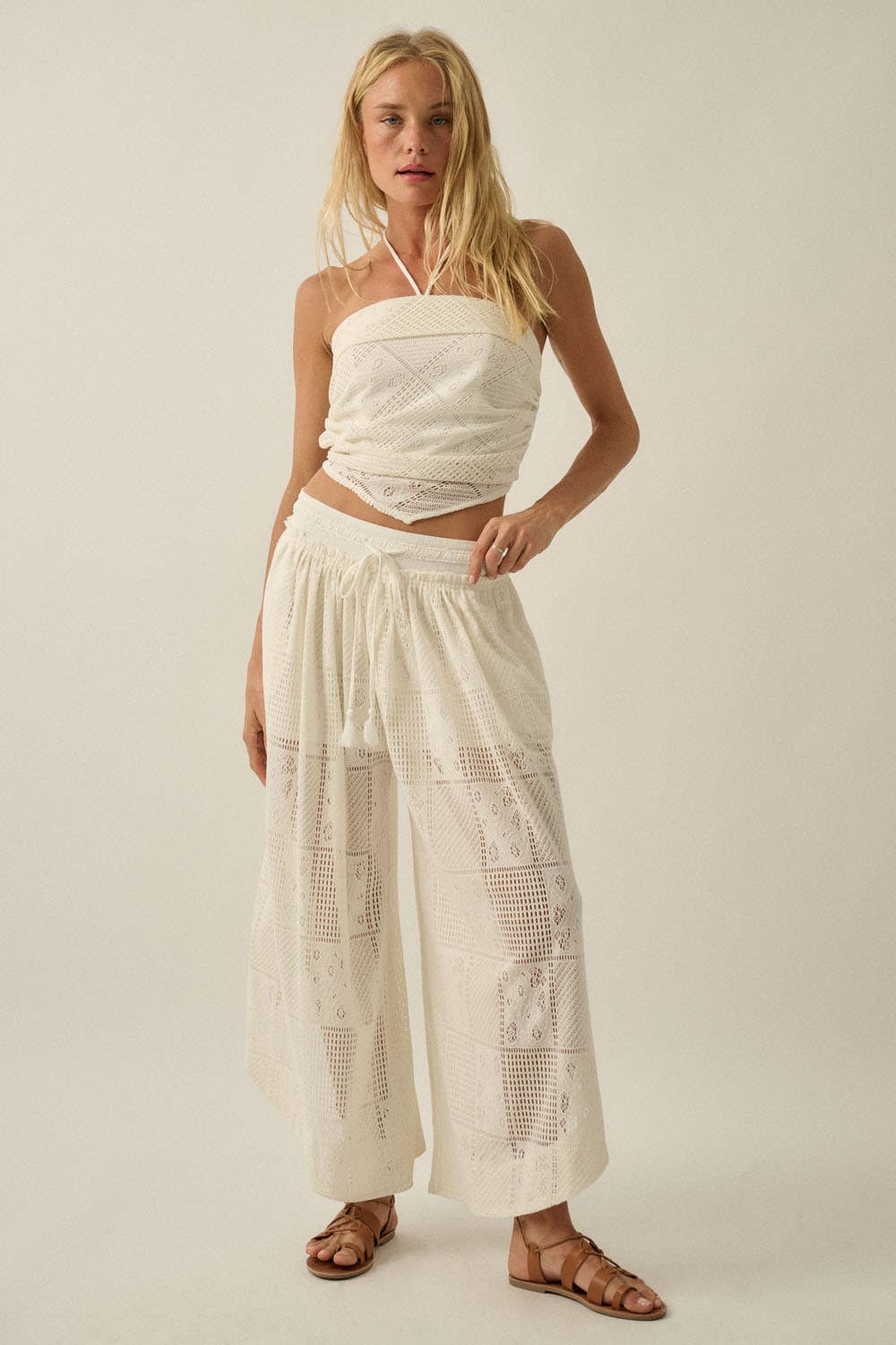 Crochet Lace Cropped Handkerchief Halter Tube Top with matching bottoms