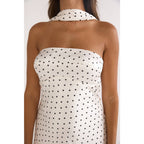 STRAPLESS POLKA DOT HALTER MAXI DRESS