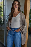 Knit Folded Quarter Sleeve Open Front Cardigan