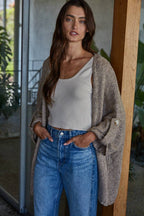 Knit Folded Quarter Sleeve Open Front Cardigan