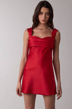 SATIN FOLD DETAIL SWEETHEART HOLIDAY MINI DRESS