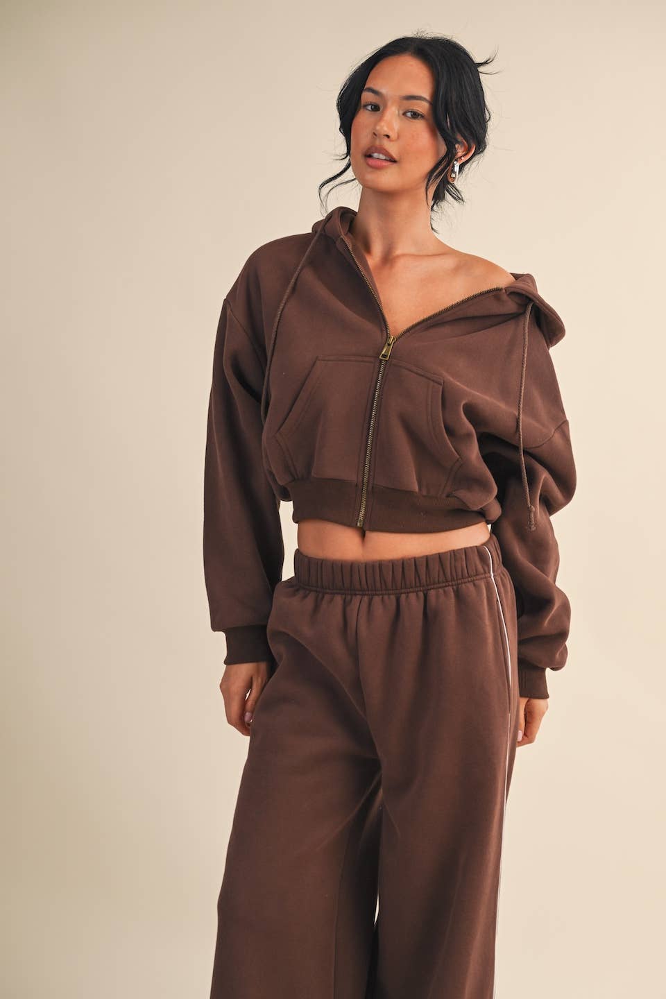 Cozy Fleece Oversized Crop Full Zip Hoodie