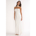 STRAPLESS POLKA DOT HALTER MAXI DRESS