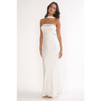 STRAPLESS POLKA DOT HALTER MAXI DRESS