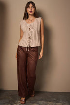 ROUND NECK FRONT TIE CHUNKY SWEATER VEST