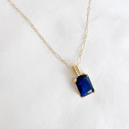 Santorini Blue Baguette Pendant Necklace Gold Filled