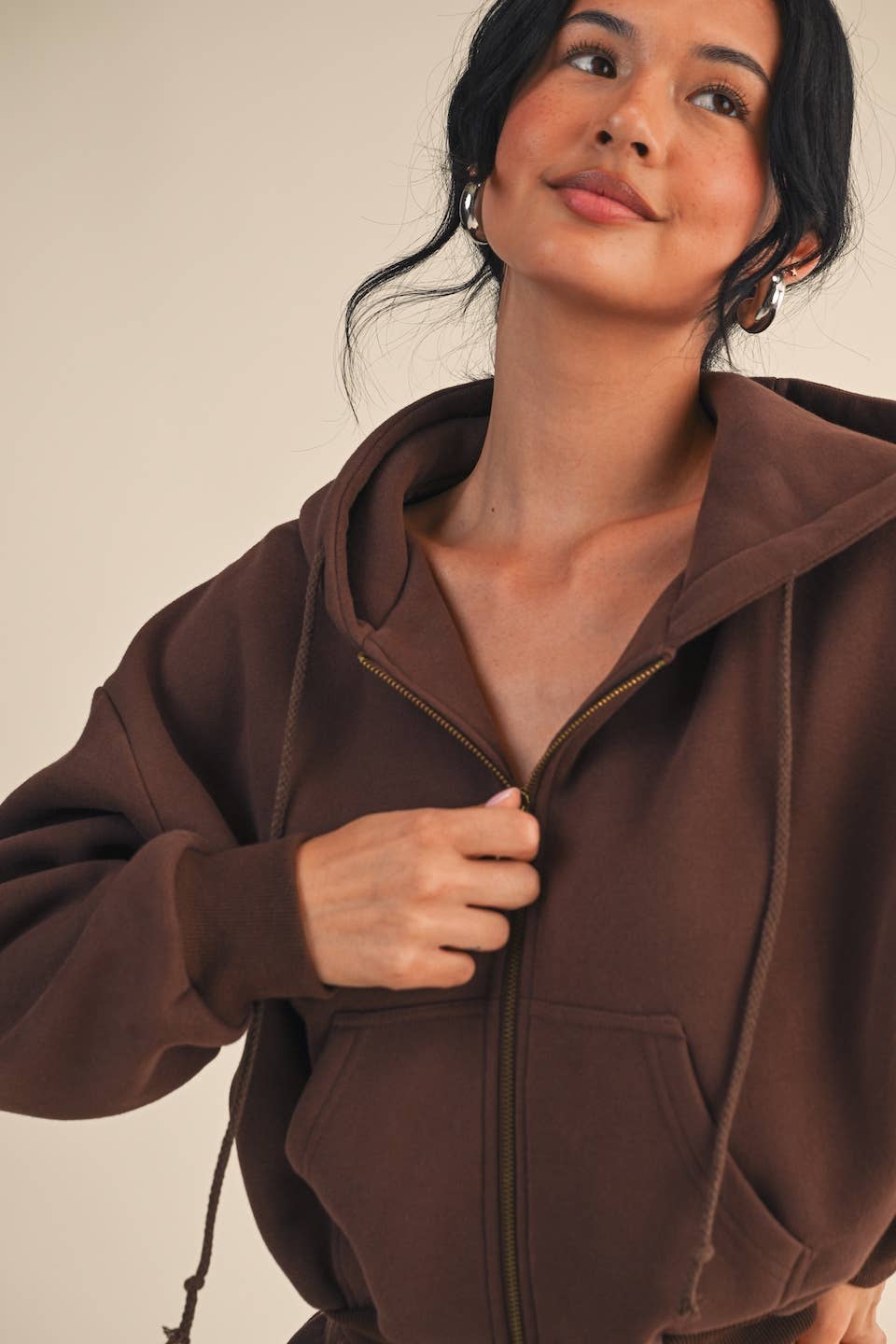 Cozy Fleece Oversized Crop Full Zip Hoodie