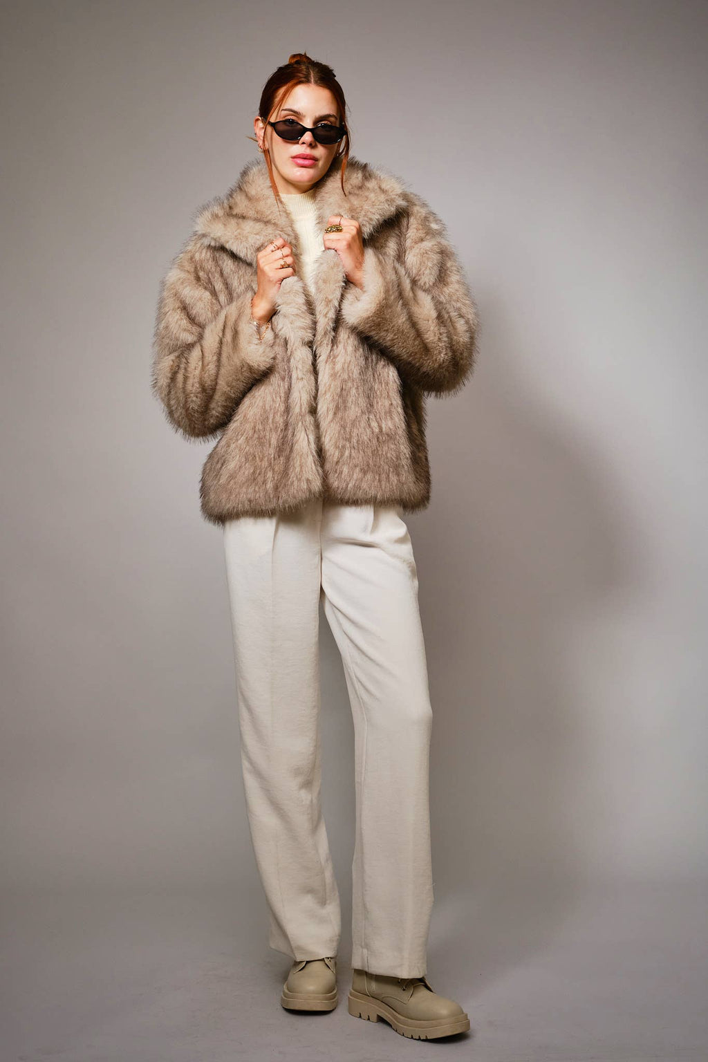 Two Tone Faux Fur Jacket