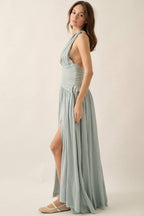 Textured Cotton One-Shoulder Gathered Maxi Dress