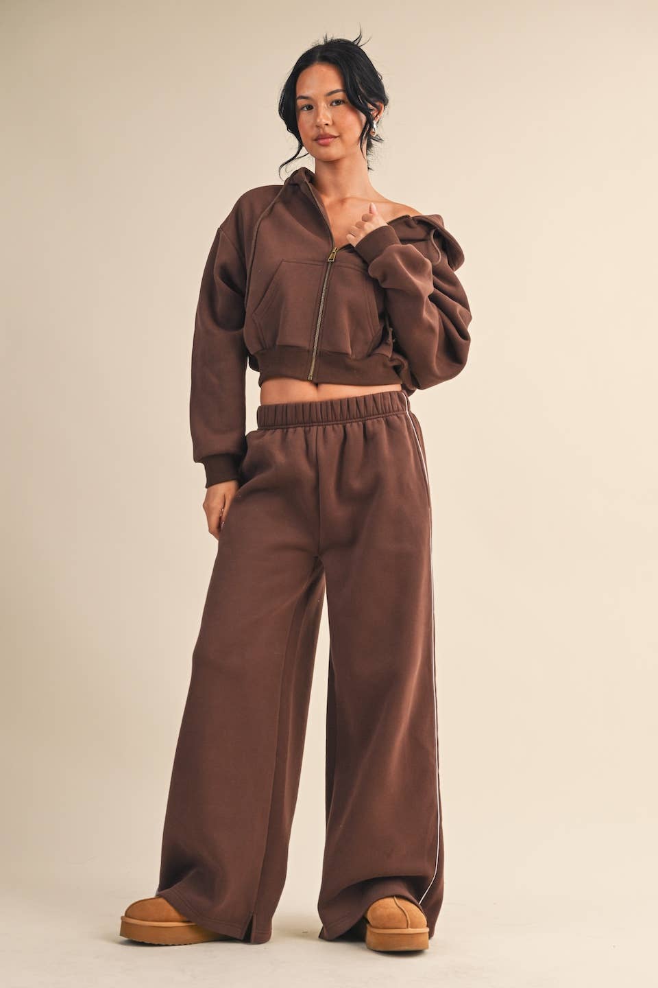 Cozy Fleece Oversized Crop Full Zip Hoodie