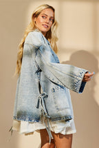 BOHO SIDE TIE DETAIL OVERSIZED DENIM JACKET