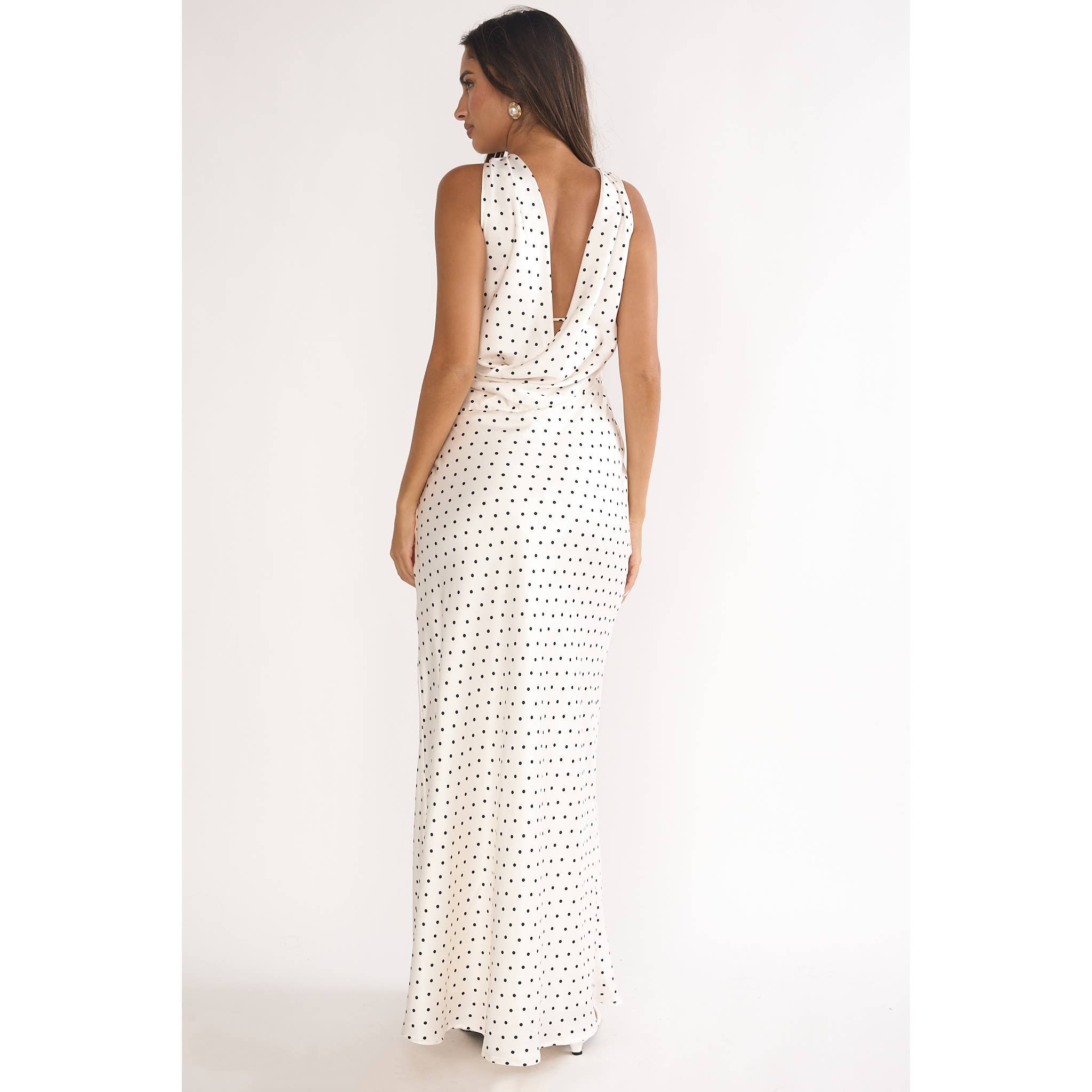 STRAPLESS POLKA DOT HALTER MAXI DRESS