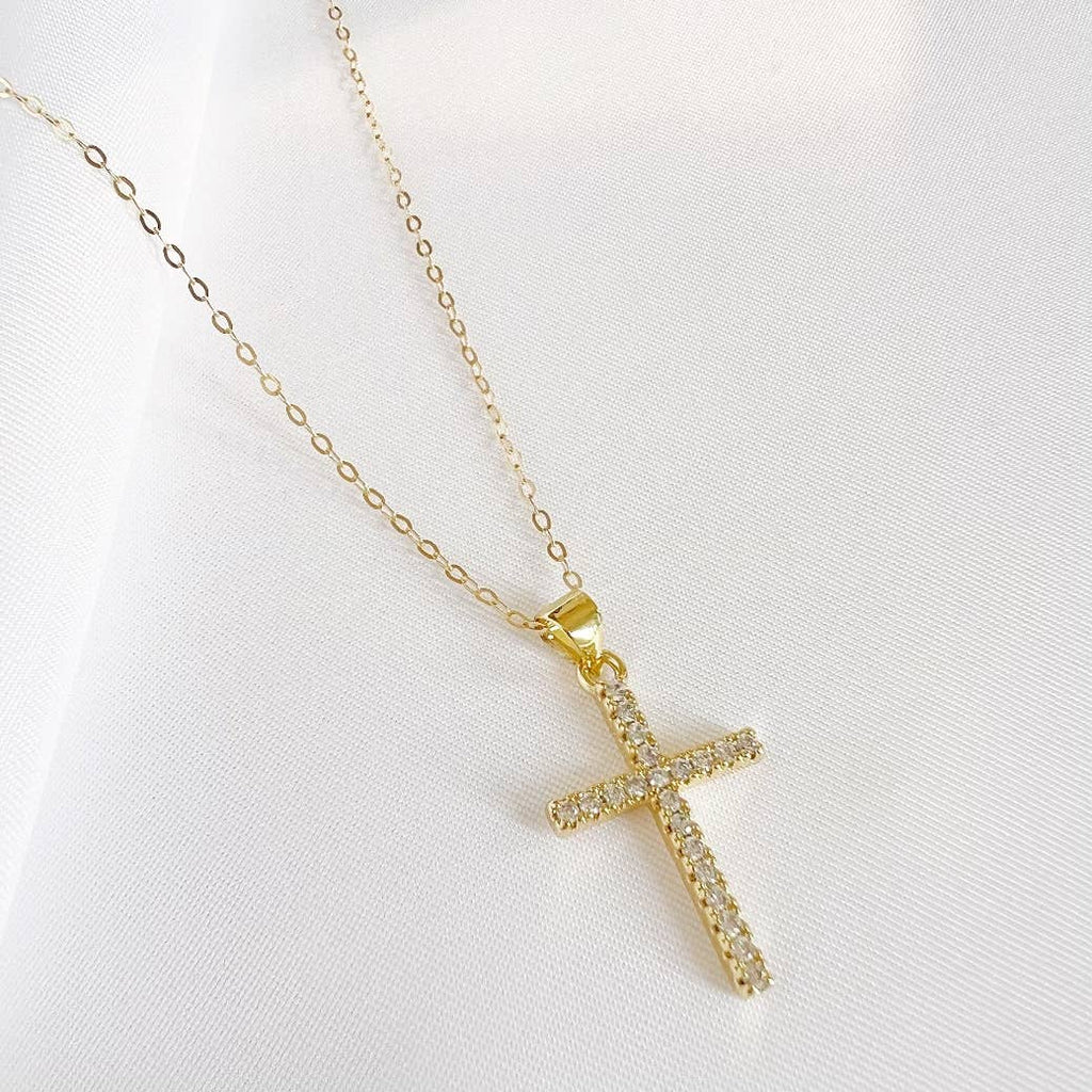 Cross Religious Cz Necklace Gold Filled