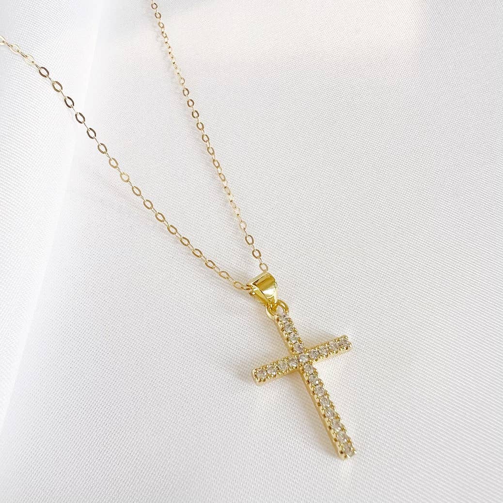 Cross Religious Cz Necklace Gold Filled