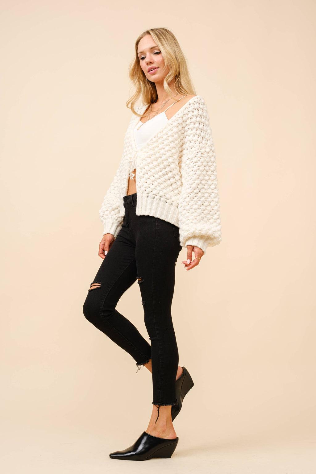 Bubble Textured Tie Front Cardigan