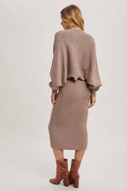 V-NECK KNIT MIDI DRESS AND KNIT SHRUG SET
