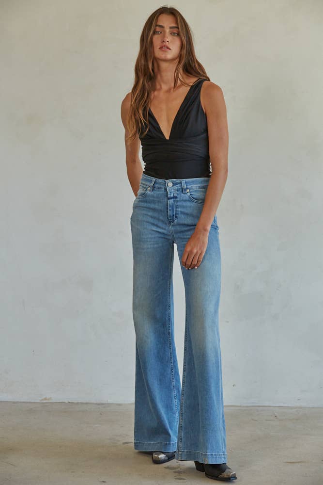 Knit Nylon Spandex Jersey Plunged V-Neck Bodysuit