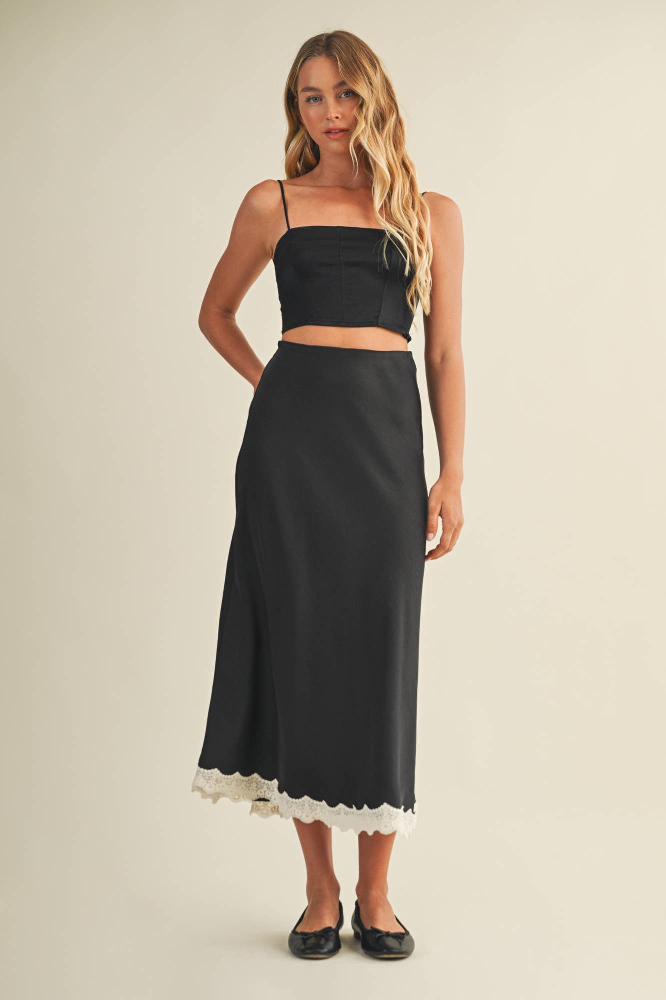 LACE TRIMMED MAXI SKIRT