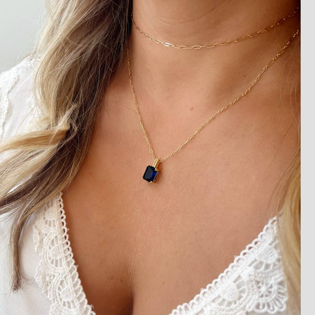 Santorini Blue Baguette Pendant Necklace Gold Filled