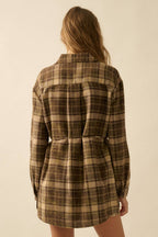 Plaid Flannel Button-Up Belted Shirt Romper