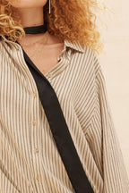 Striped Loose-Fit Collared Button-Up Shirt