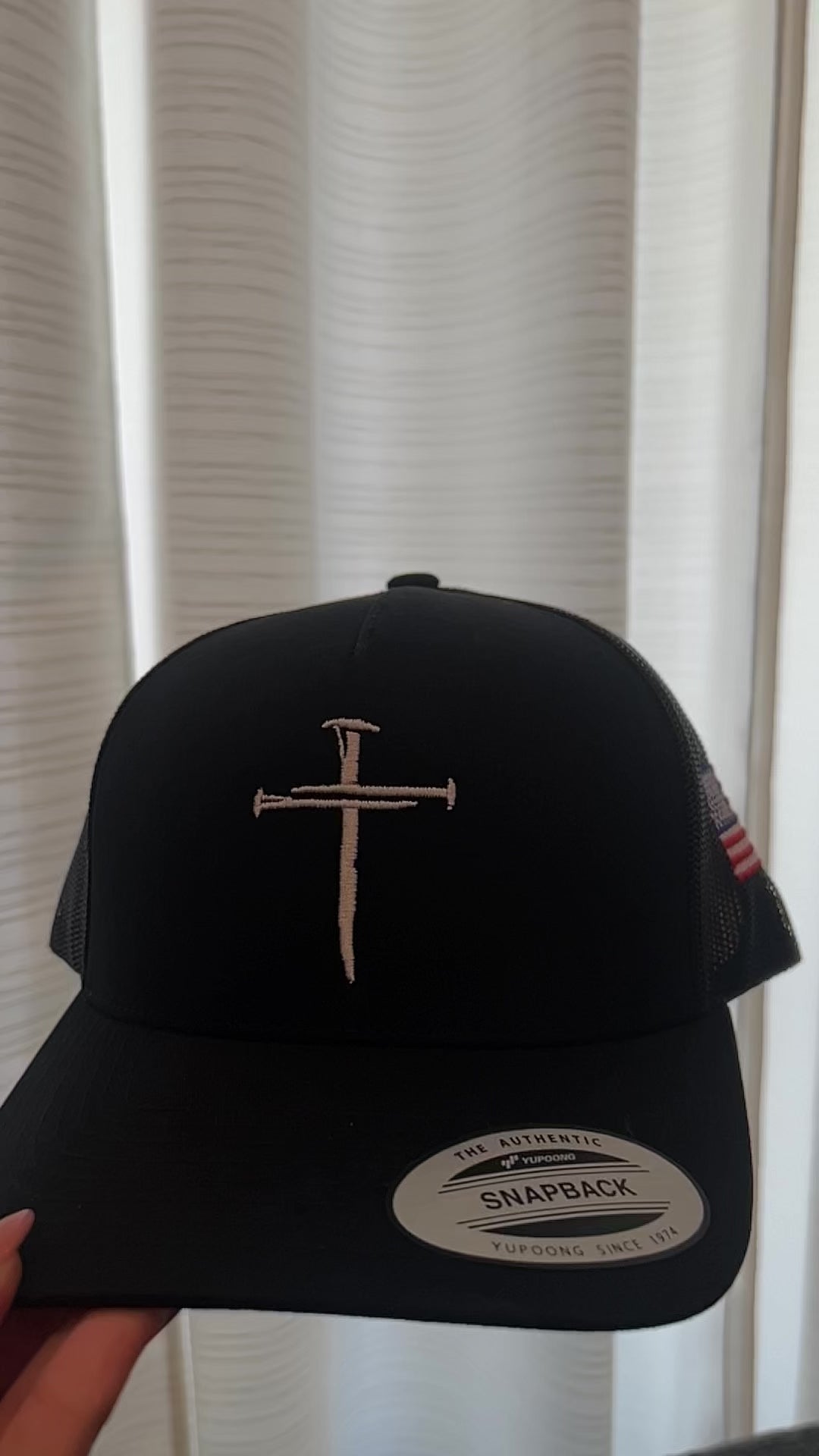 Cross and American flag hat